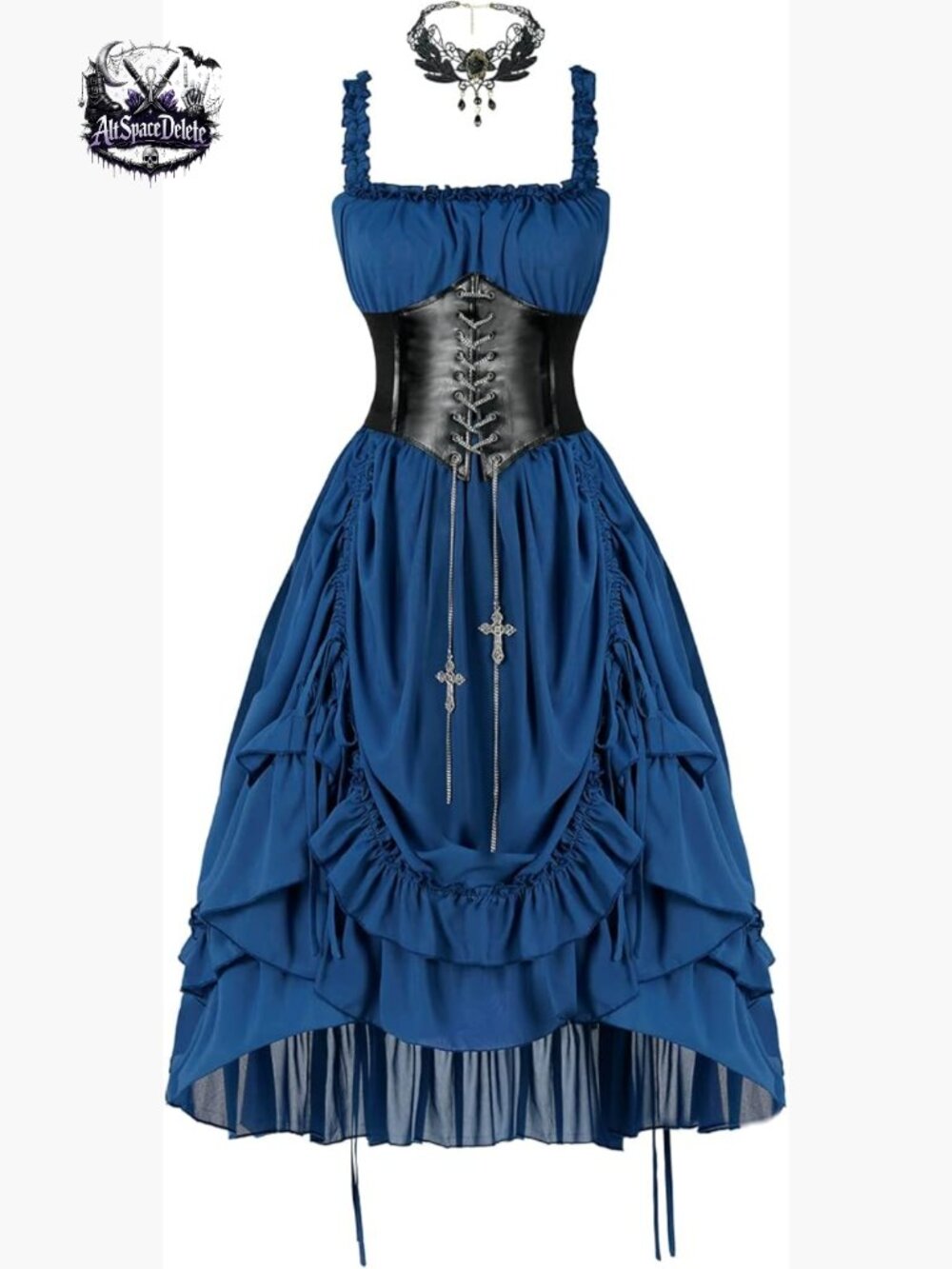 Steampunk Victorian Gothic High Low Dress with Belt for Cosplay